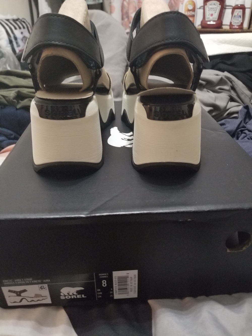 Sorel Black and Beige Leopard Platform Sandals - Picture 3 of 3